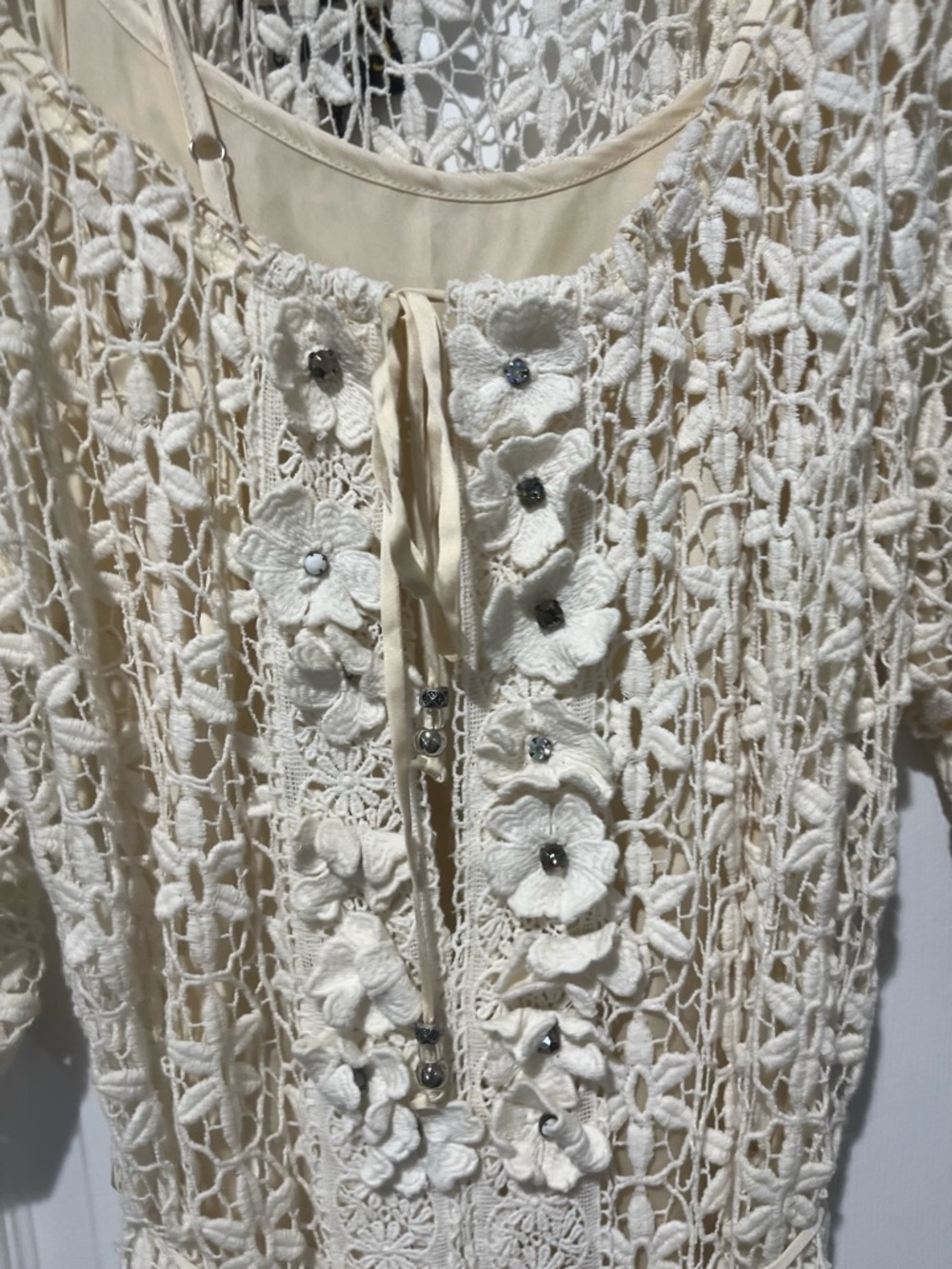 Vintage Meghan LA Cream Crochet Maxi Dress with Belt - Picture 3 of 6